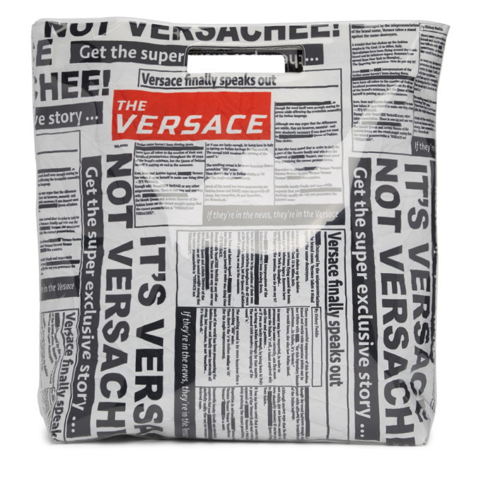 VERSACE PVC Tabloid Print Shopping Bag White Multicolor 915700