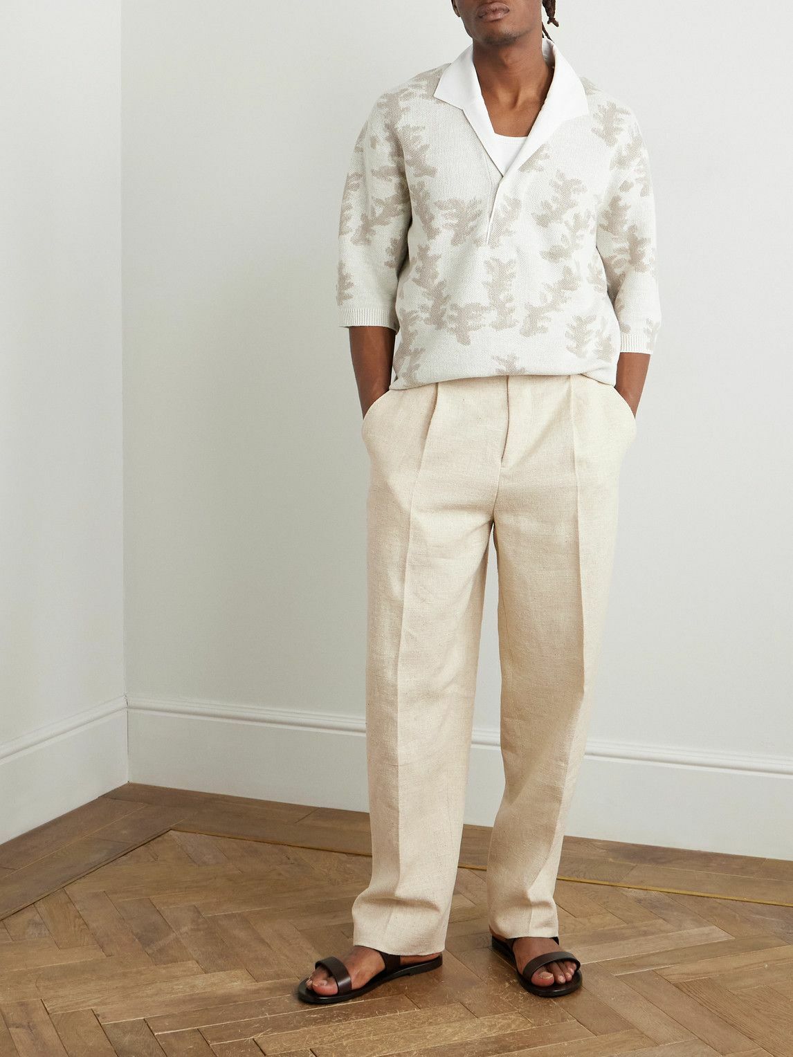 Zegna - Straight-Leg Pleated Linen, Silk and Hemp-Blend Trousers