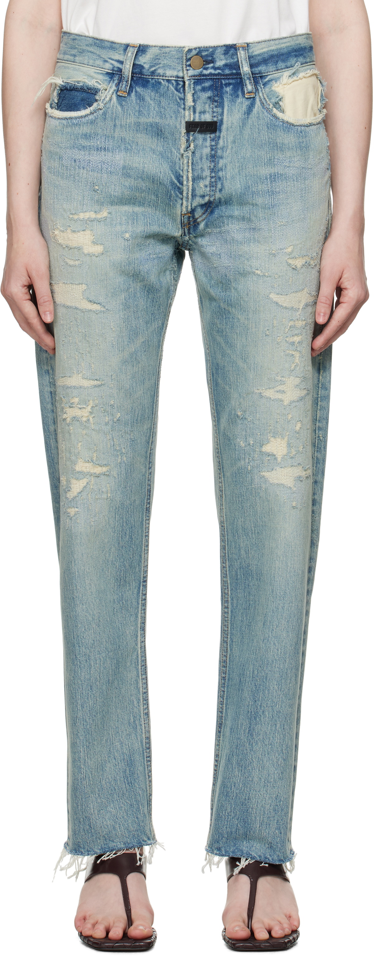 Fear of God Blue Repaired Classic 5 Pocket Jeans