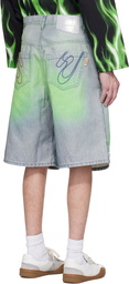 PDF Blue & Green Knee Denim Shorts