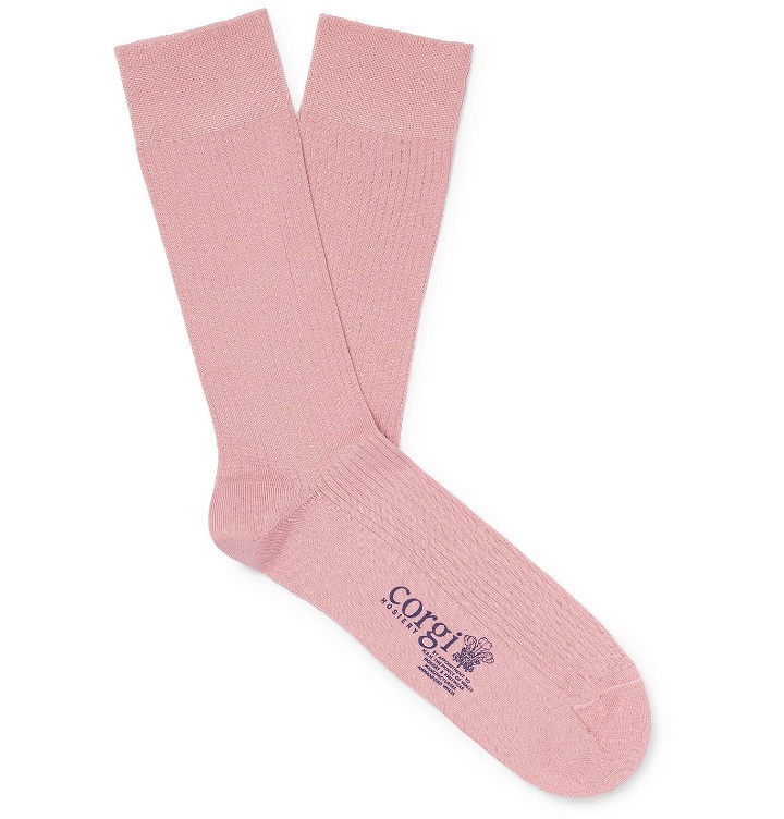Photo: Corgi - Ribbed Mercerised Cotton-Blend Socks - Pink