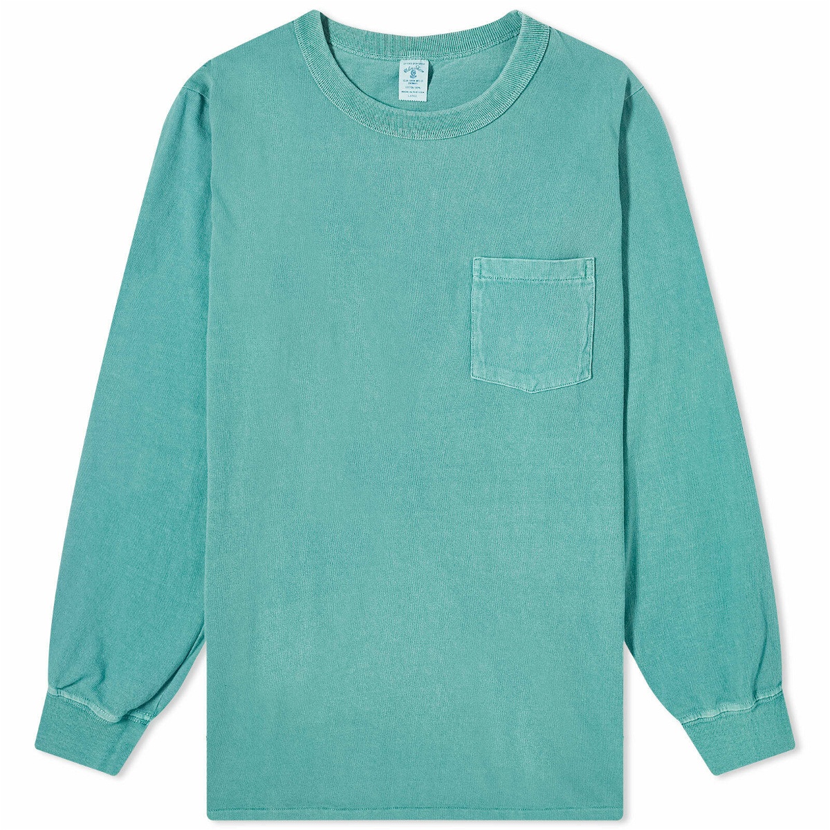 Photo: Velva Sheen Men's Long Sleeve Pigment Dyed Pocket T-Shirt in Foggy Green