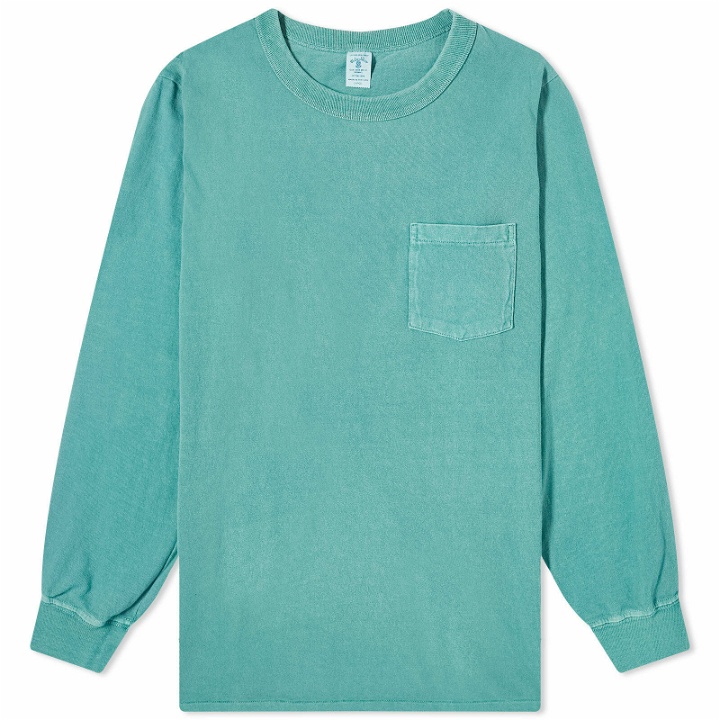 Photo: Velva Sheen Men's Long Sleeve Pigment Dyed Pocket T-Shirt in Foggy Green