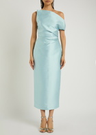 Solace London Ellison One-shoulder Faille Midi Dress Light Blue