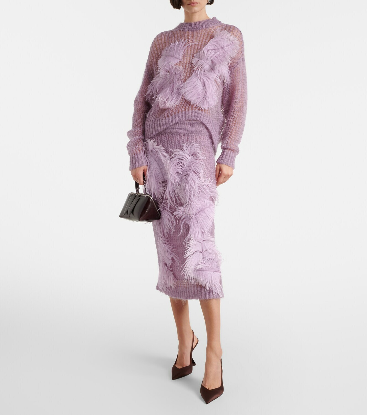 The Attico Feather-trimmed open-knit mohair-blend sweater