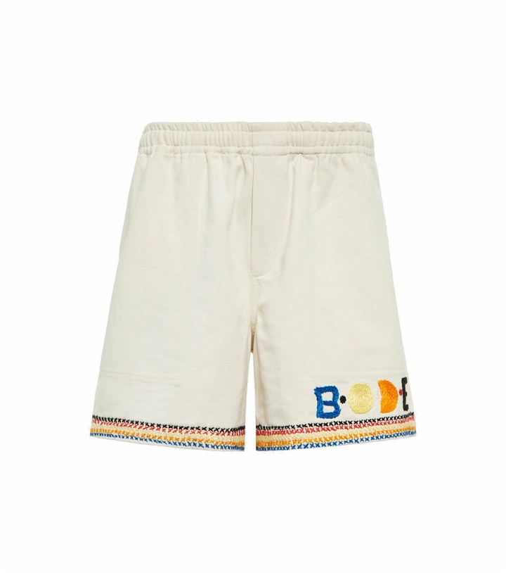 Photo: Bode - Donkey Party embroidered cotton rugby shorts