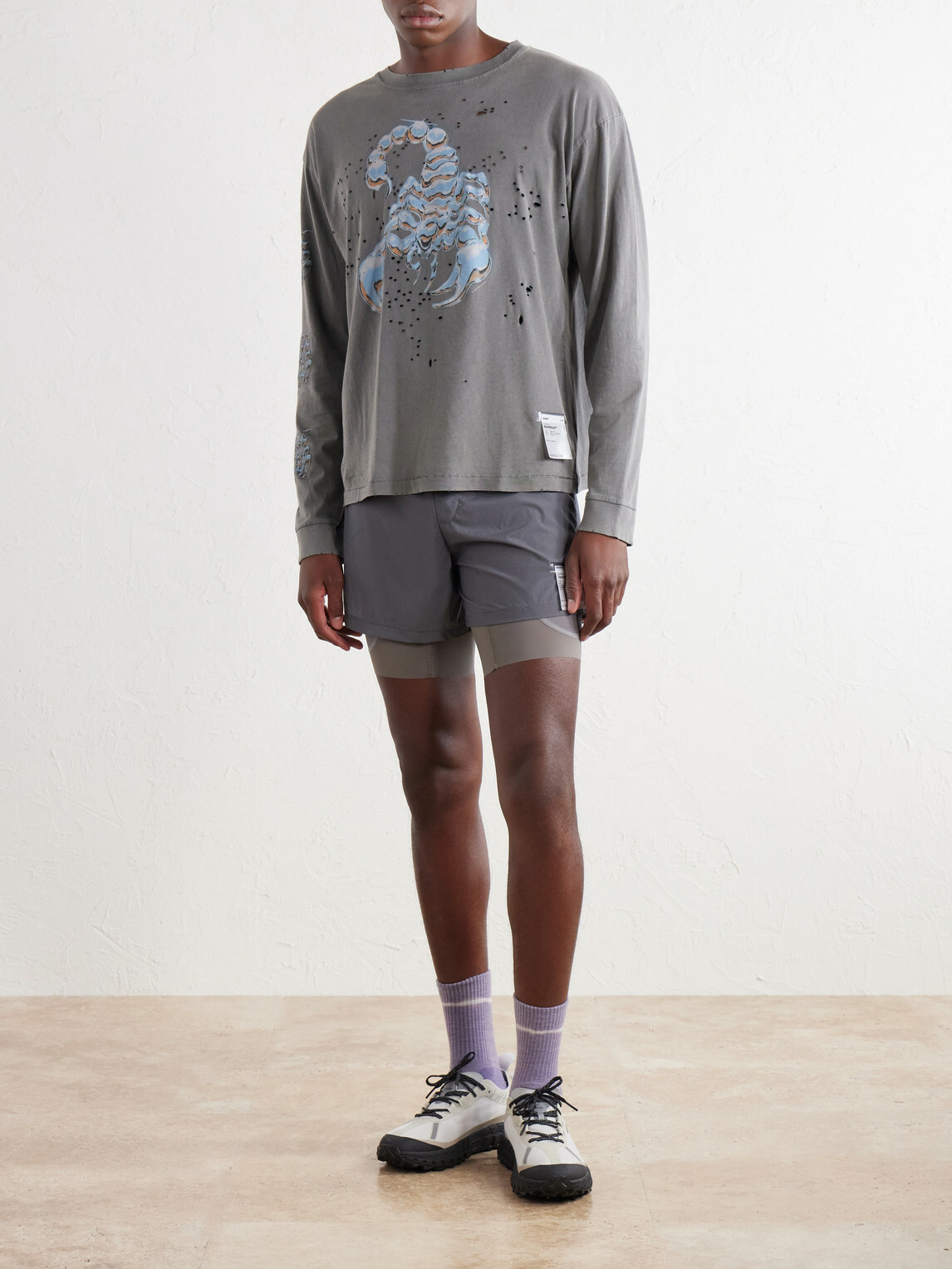 Satisfy - Logo-Print Distressed MothTech™ Cotton-Jersey T-Shirt - Gray