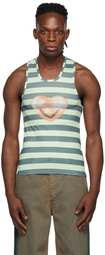 Mowalola Green Striped Love Me Tank Top