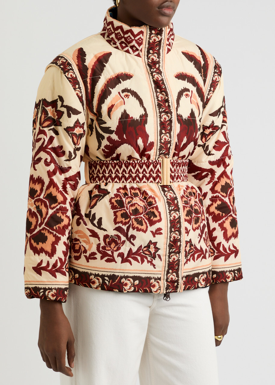 Farm Rio Toucans Scarf Reversible Printed Shell Jacket Cream Farm Rio