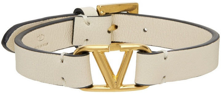 Photo: Valentino Garavani White & Gold Leather VLogo Bracelet