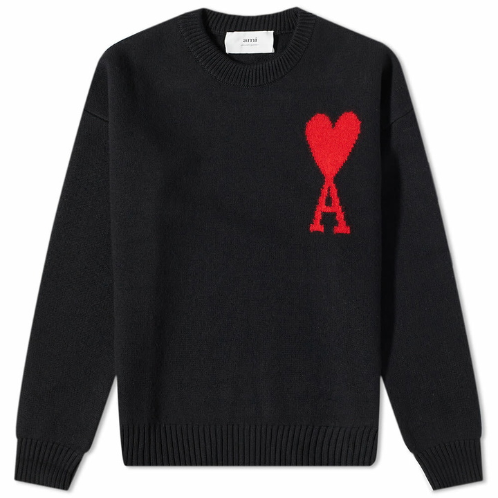 Photo: AMI Men's Large A Heart Crew Knit in Black/Red