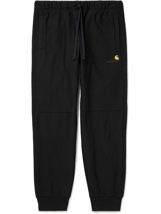 Photo: Carhartt WIP - American Script Tapered Cotton-Blend Jersey Sweatpants - Black