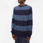 YMC Men's Suedehead Stripe Crew Knit in Navy-Blue