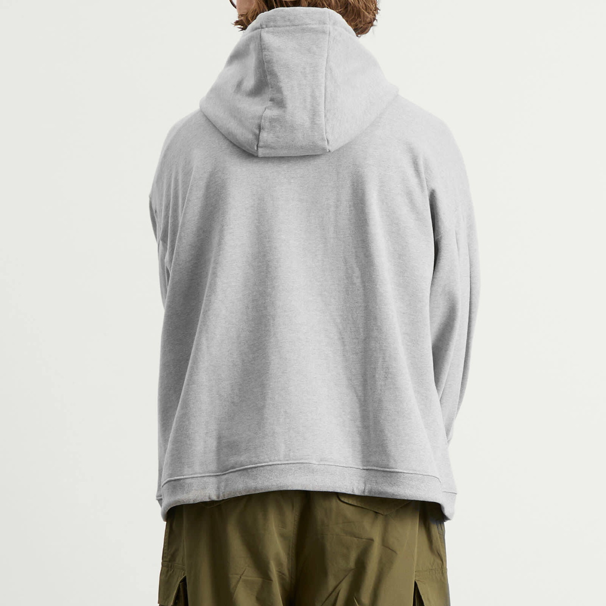 Anglan Men's Double Valley Tuck Sweat Hoodie in Melange Grey