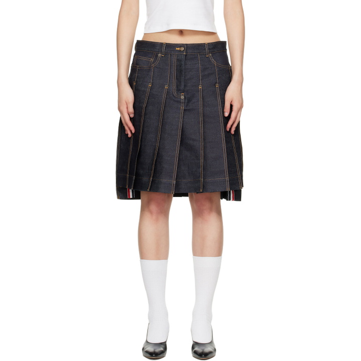Photo: Thom Browne Navy Pleated Denim Miniskirt