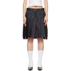 Thom Browne Navy Pleated Denim Miniskirt
