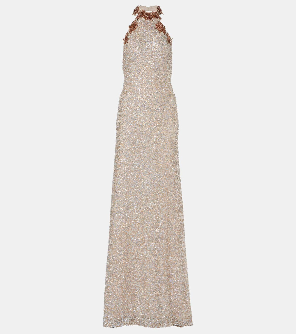 green emerald velvet dress Costarellos - FARA Crepe Crystal Gown