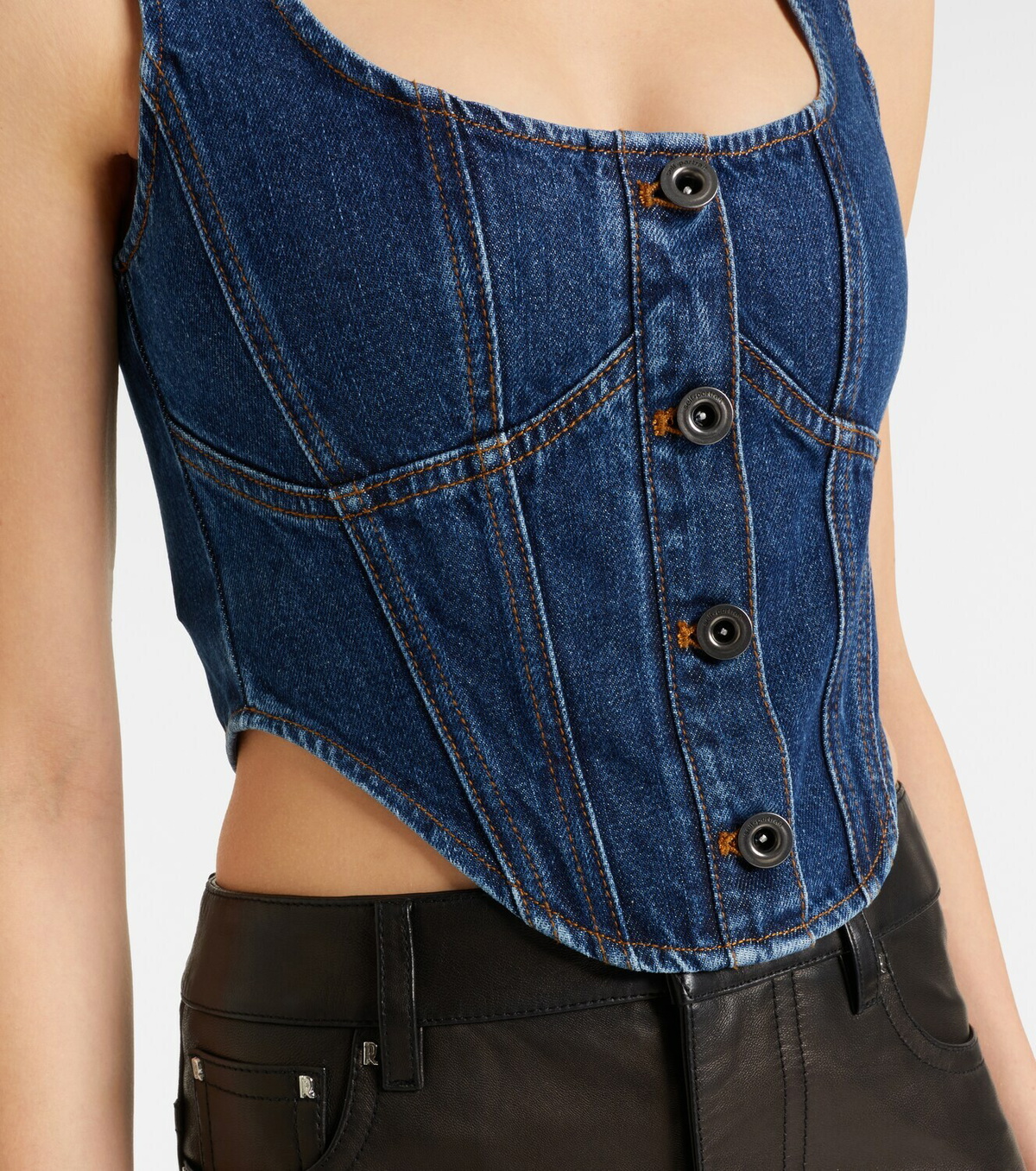 Self-Portrait Embellished denim crop top