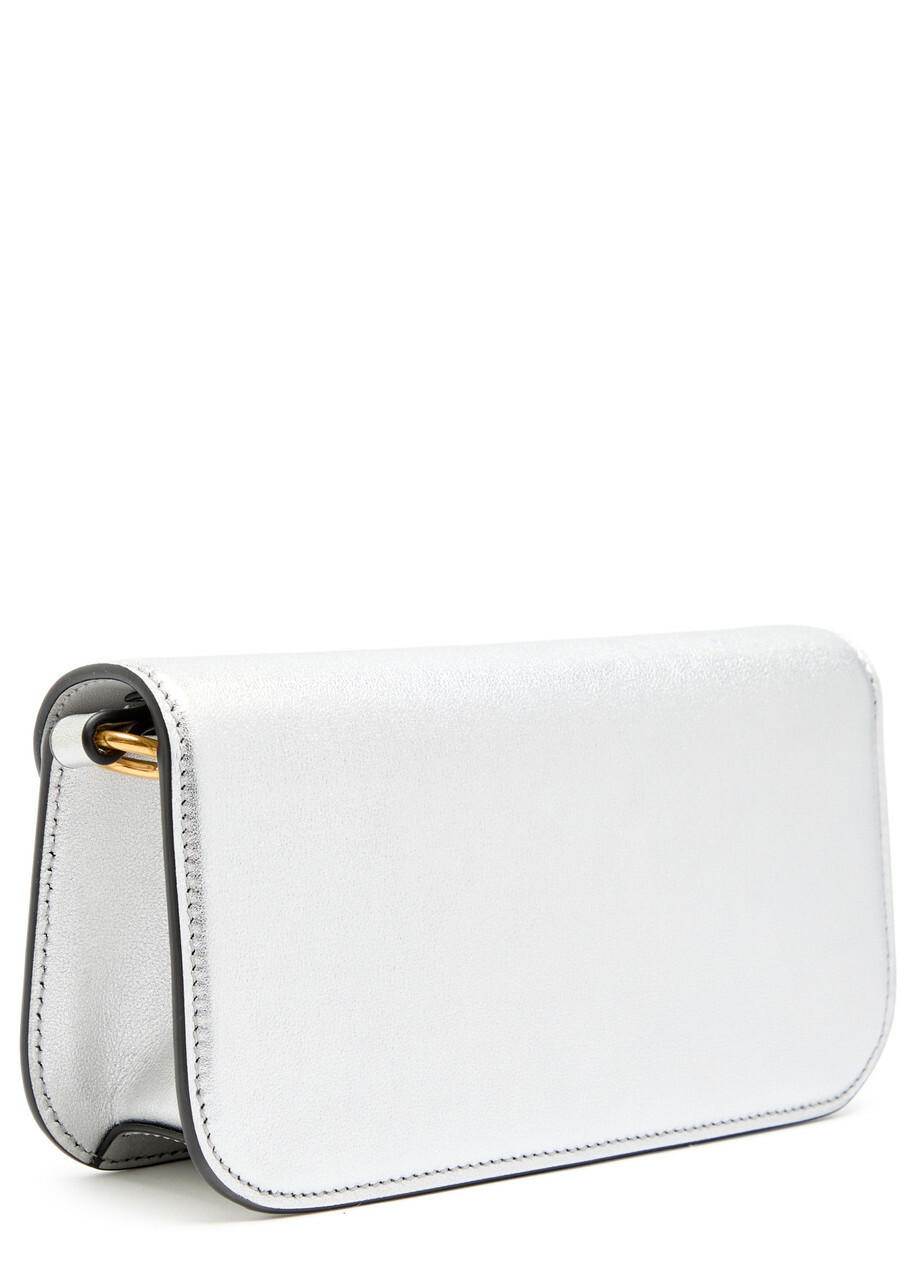 Valentino Locò Small Metallic Grained Leather Shoulder bag - Silver - One Size