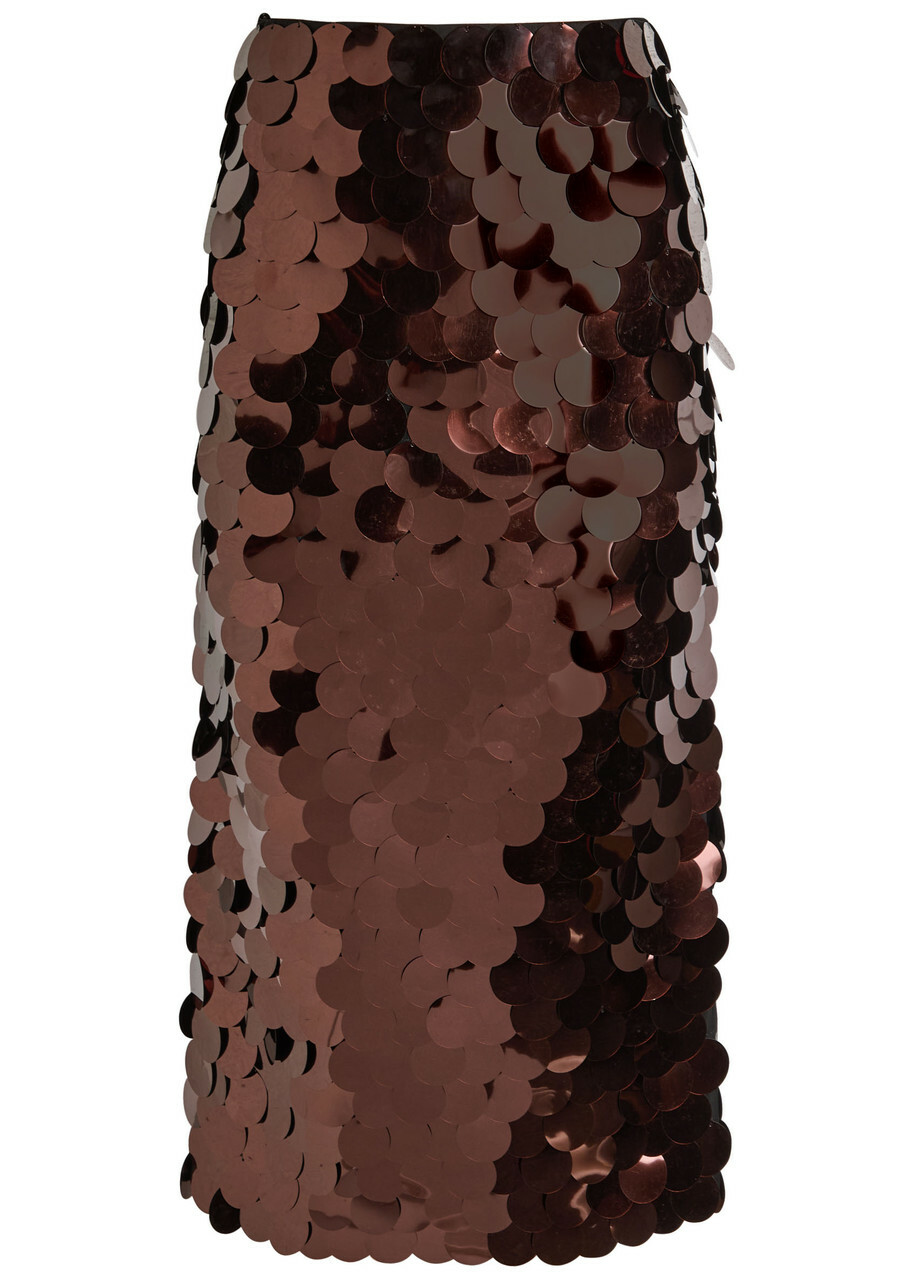 Roksanda Halin Embellished Midi Mesh Skirt Bronze