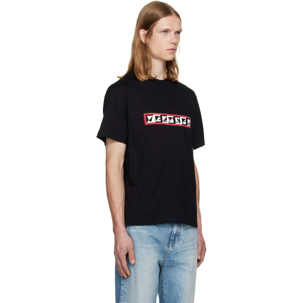 Versace Black Printed Cotton Jersey Regular T-shirt