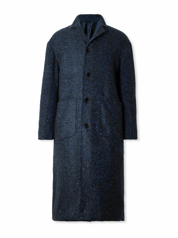 Photo: Kiton - Herringbone Virgin Wool, Cashmere and Silk-Blend Overcoat - Blue