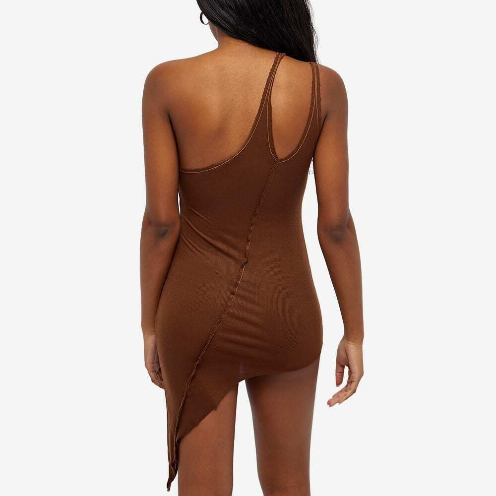 Sami Miro Vintage Women's Aysmmetric One Shoulder Mini Dress in Double Dyed  Brown Sami Miro Vintage