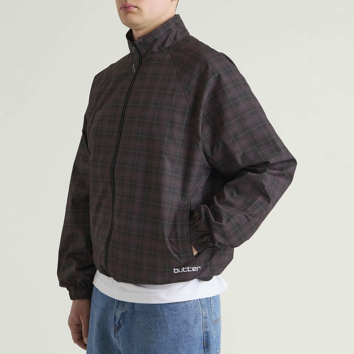 Butter Goods Men's Plaid Nylon Jacket in Burgundy