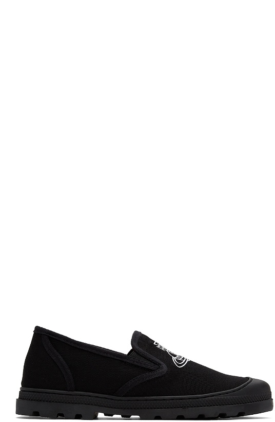 Photo: Vivienne Westwood Black Canvas Logo Simian Slip-On Sneakers