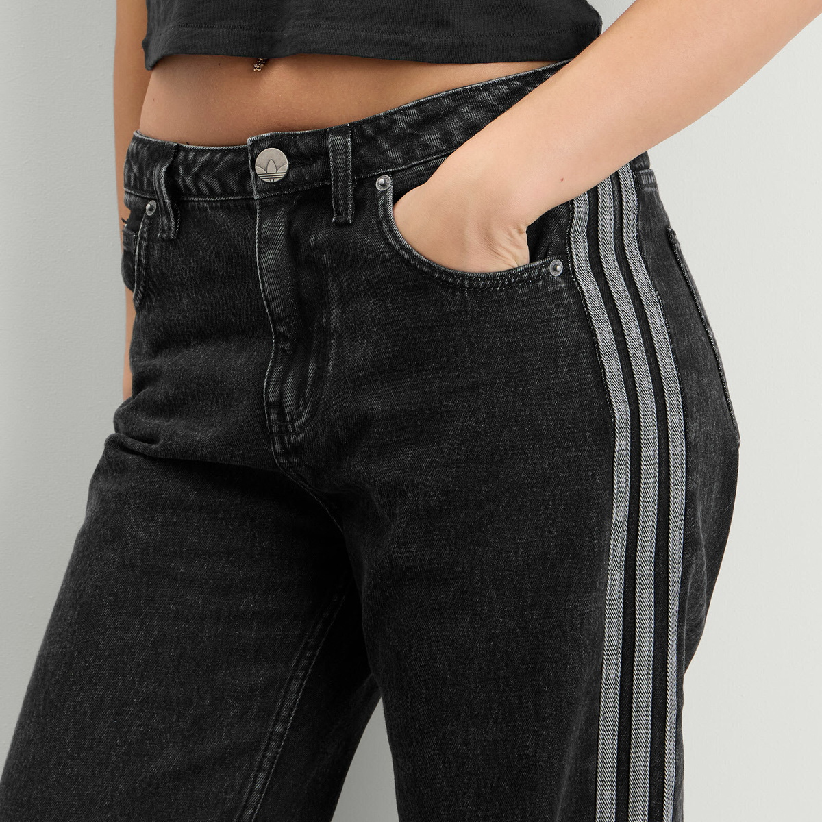Adidas Women's Denim Firebird Track Pant in True Black Denim