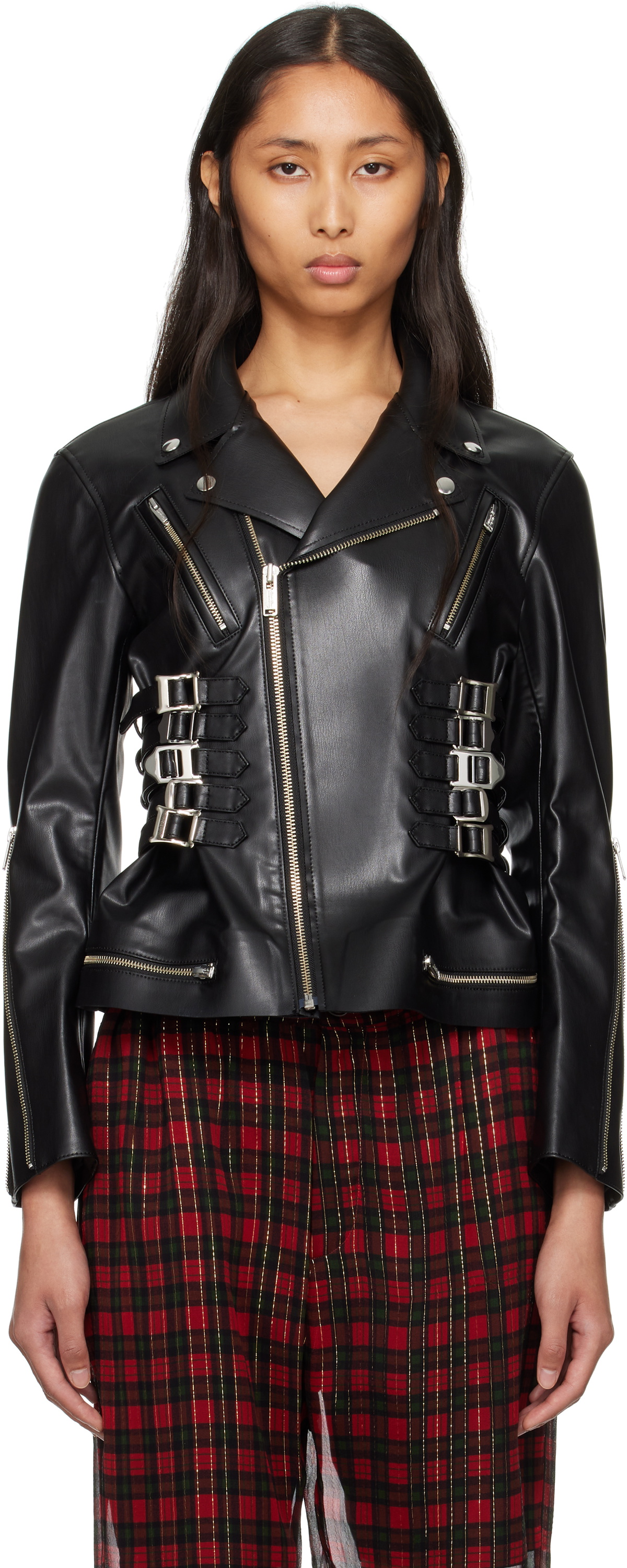 UNDERCOVER Black UC1E1207 Faux-Leather Biker Jacket