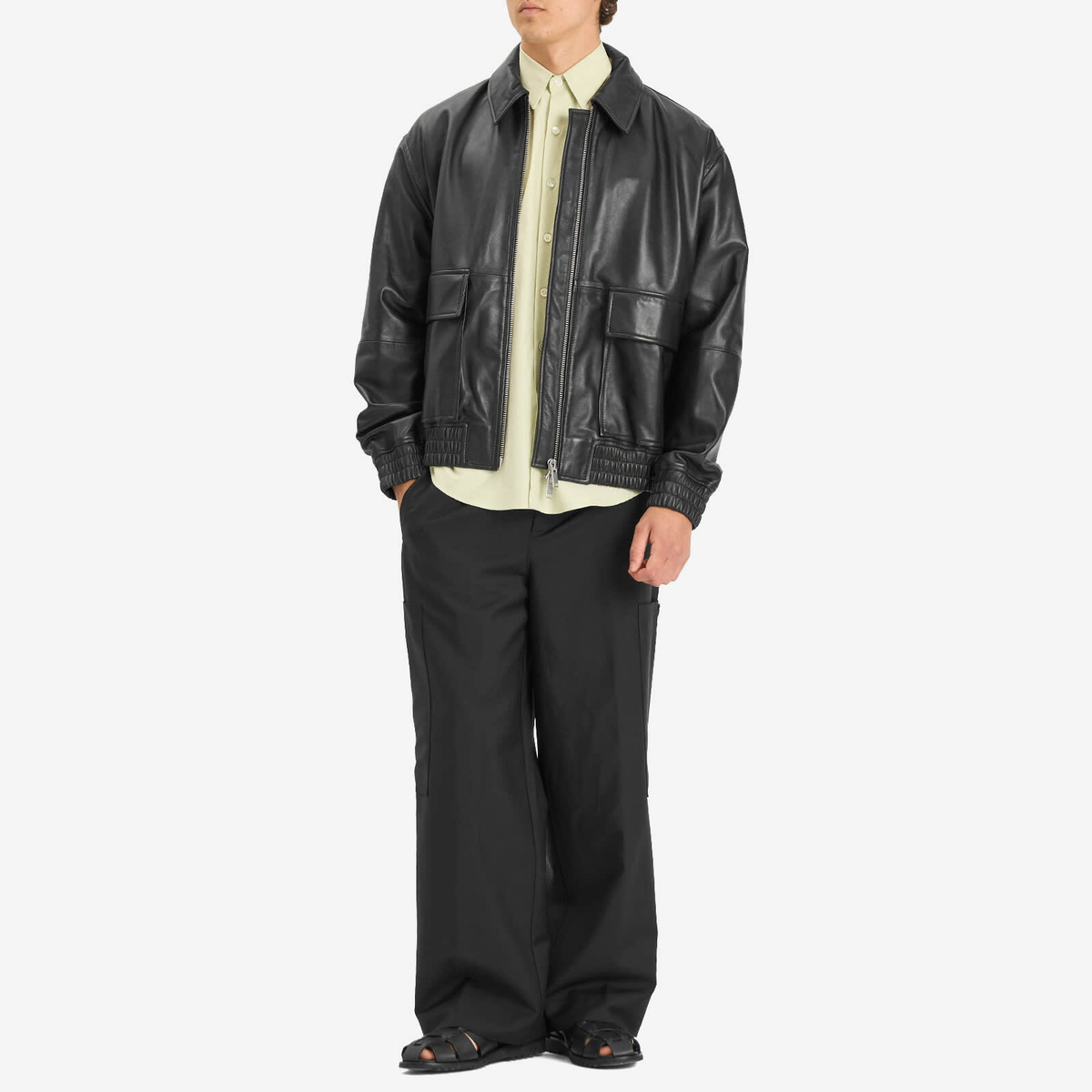 Studio Nicholson Men's Leather Bomber Jacket in Black Studio Nicholson