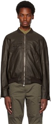 Kijun Brown Faded Faux-Leather Bomber Jacket