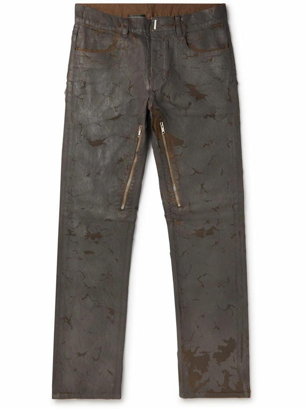 Photo: Givenchy - Slim-Fit Zip-Detailed Distressed Jeans - Brown