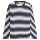 Maison Kitsuné Men's Bold Fox Head Patch Mariner Long Sleeve T-Shirt in Navy Stripes