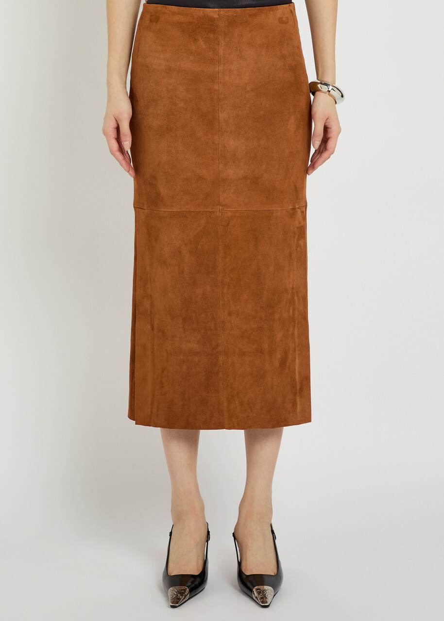 Stouls Winona Split-hem Suede Midi Skirt Tan