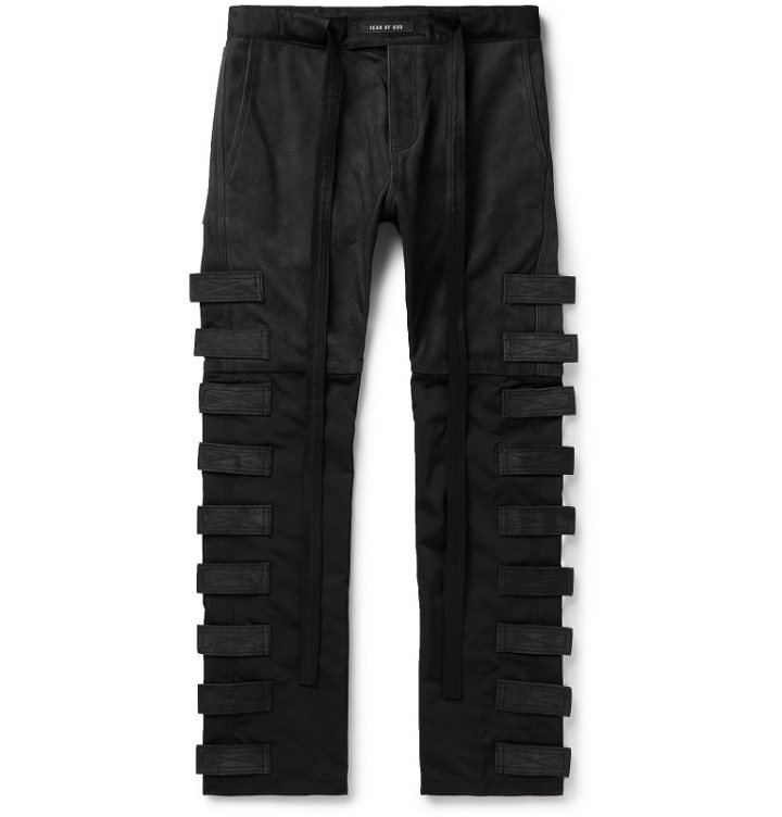 Photo: Fear of God - Slim-Fit Tapered Shell-Trimmed Suede Drawstring Trousers - Black