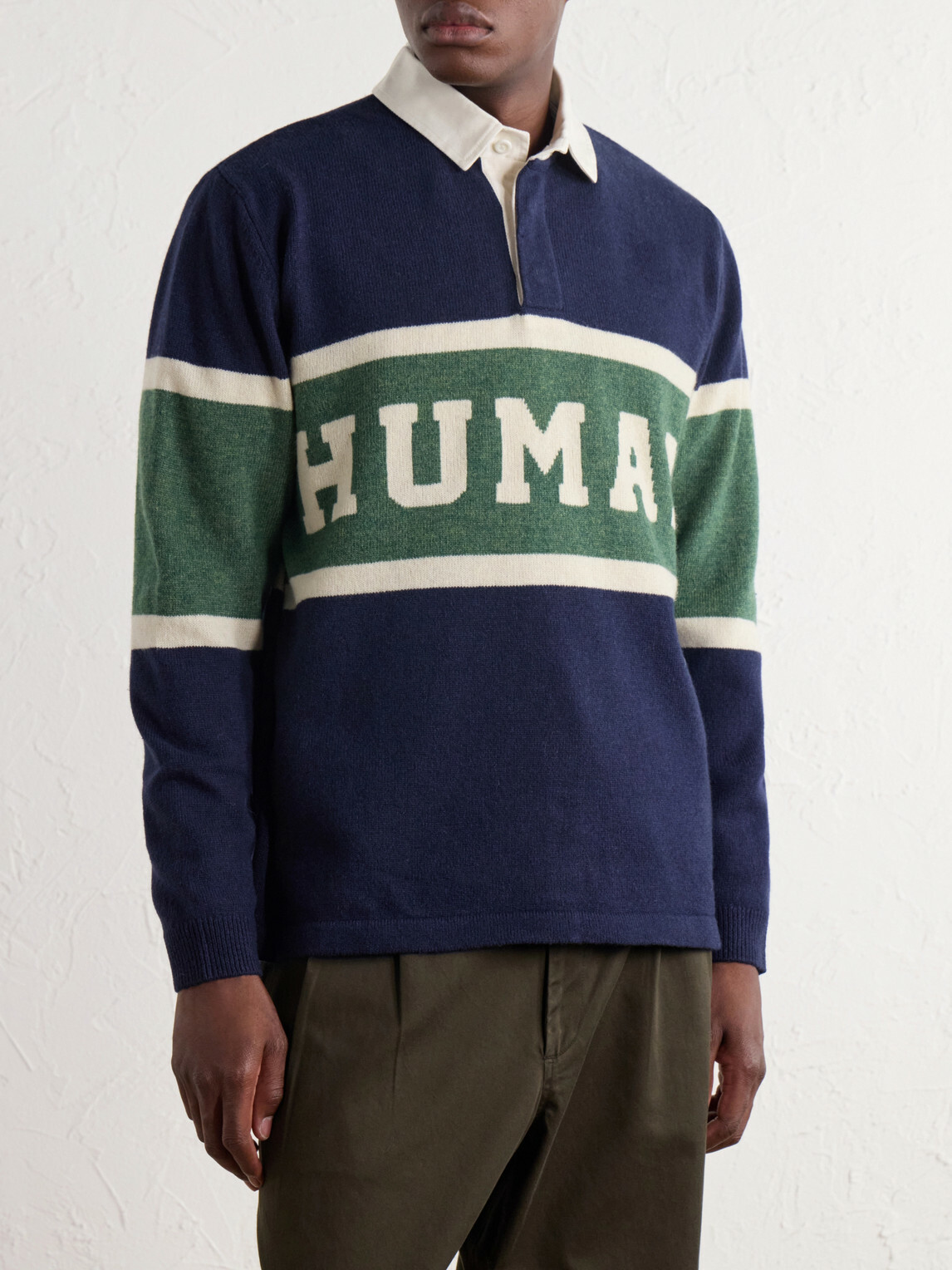 Human Made - Logo-Intarsia Wool-Blend Polo Sweater - Blue
