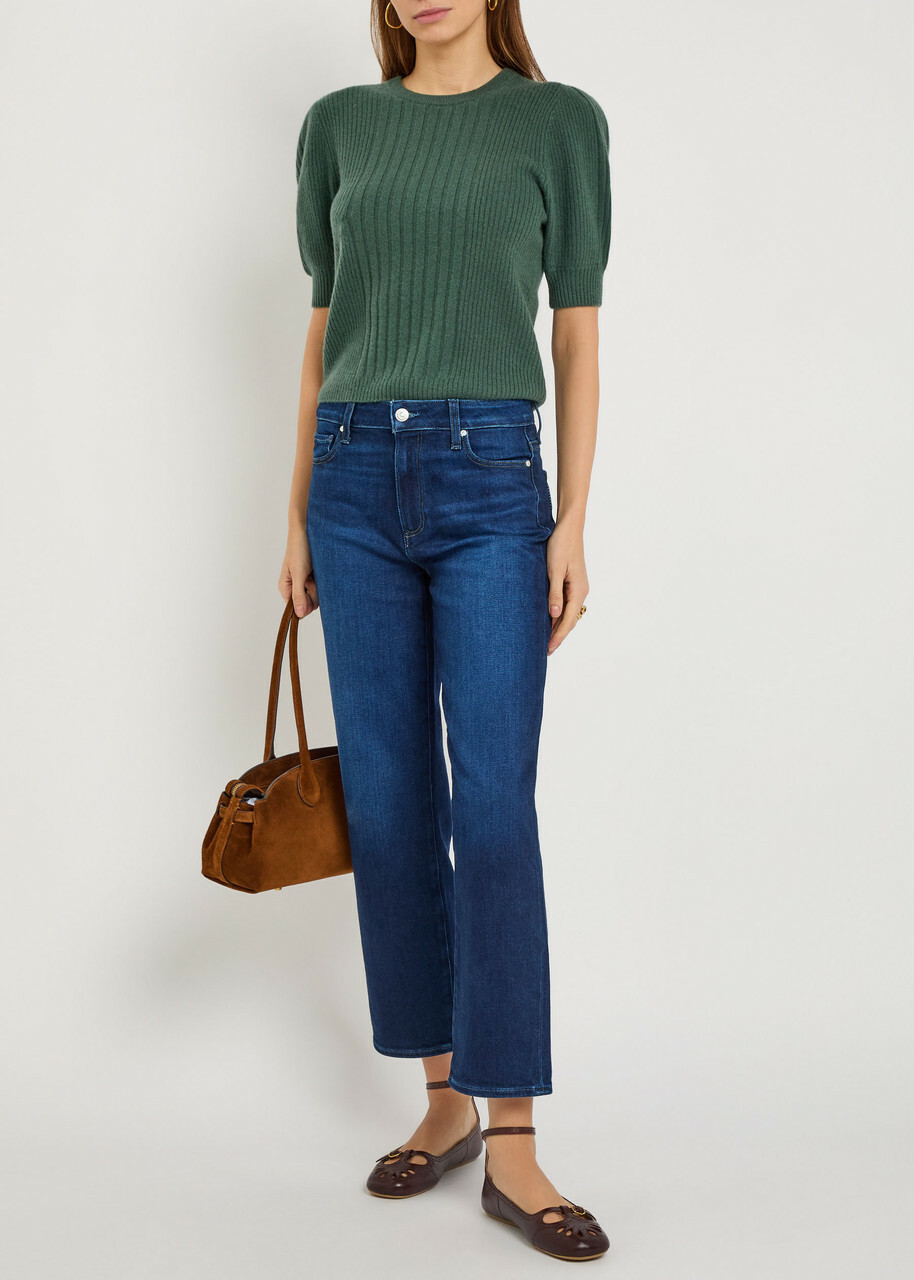 Paige Kato Puff-sleeve Ribbed Cashmere top Green