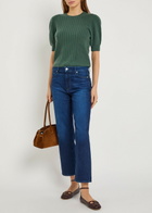 Paige Kato Puff-sleeve Ribbed Cashmere top Green