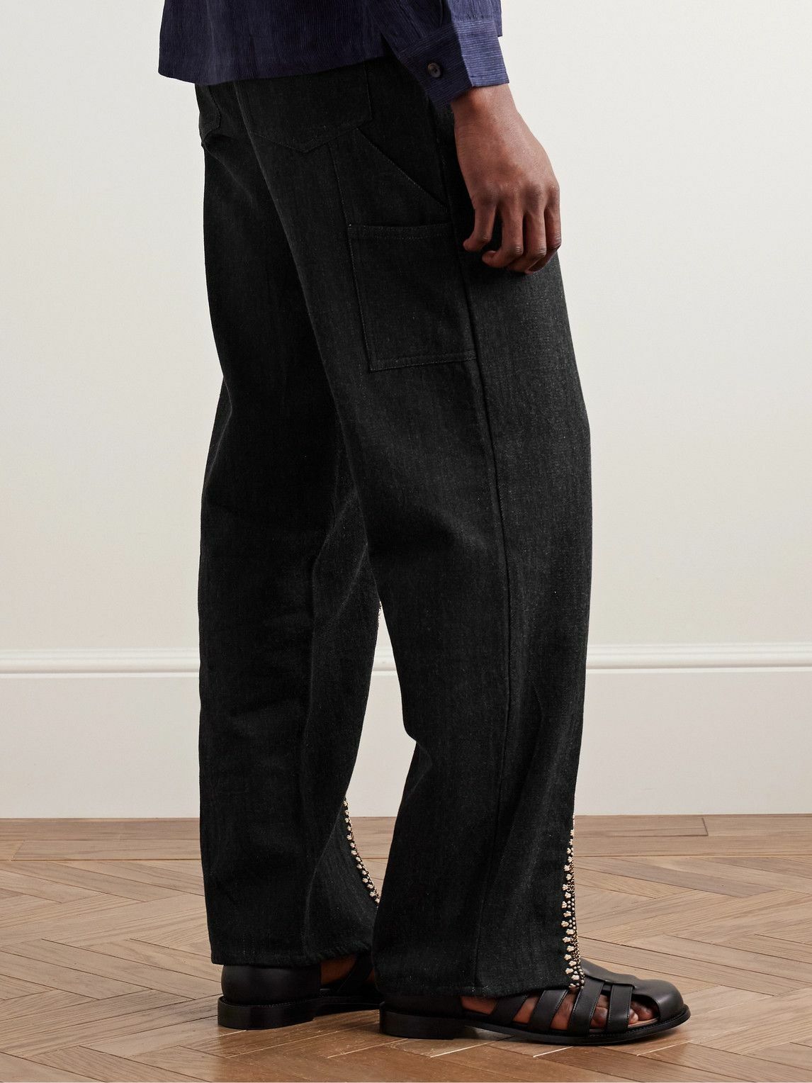Kartik Research - Straight-Leg Embellished Embroidered Jeans - Black