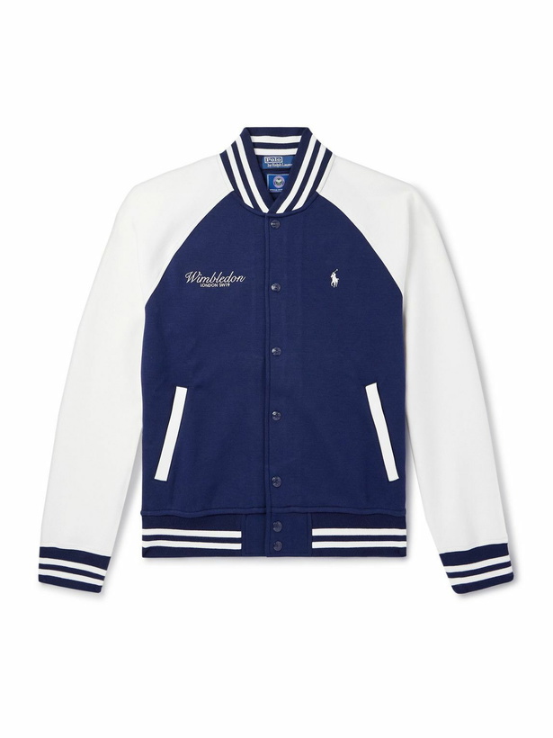 Photo: Polo Ralph Lauren - Wimbledon Embroidered Striped Cotton-Blend Jersey Varsity Jacket - Blue