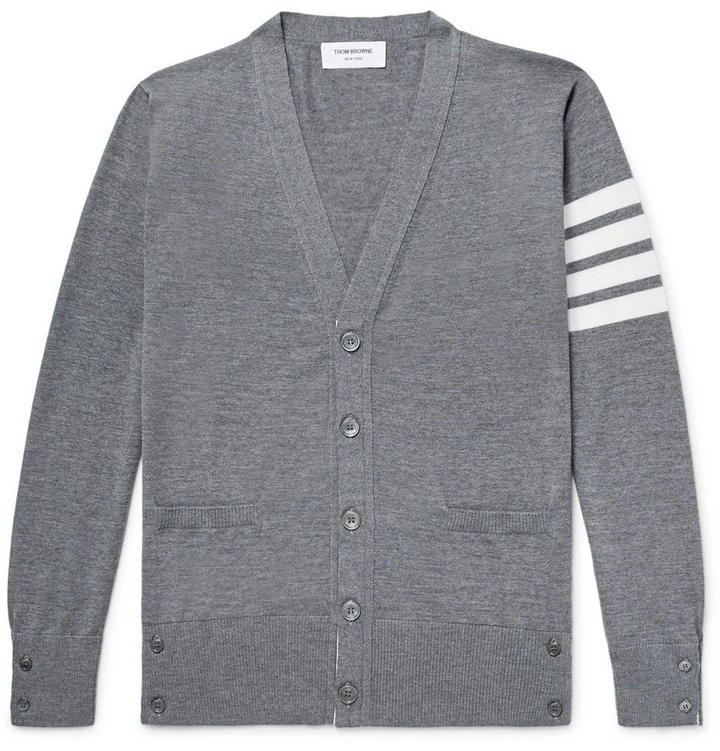 Photo: Thom Browne - Striped Merino Wool Cardigan - Men - Gray