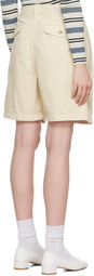 Maison Kitsuné Off-White Casual Pleated Bermuda Denim Shorts