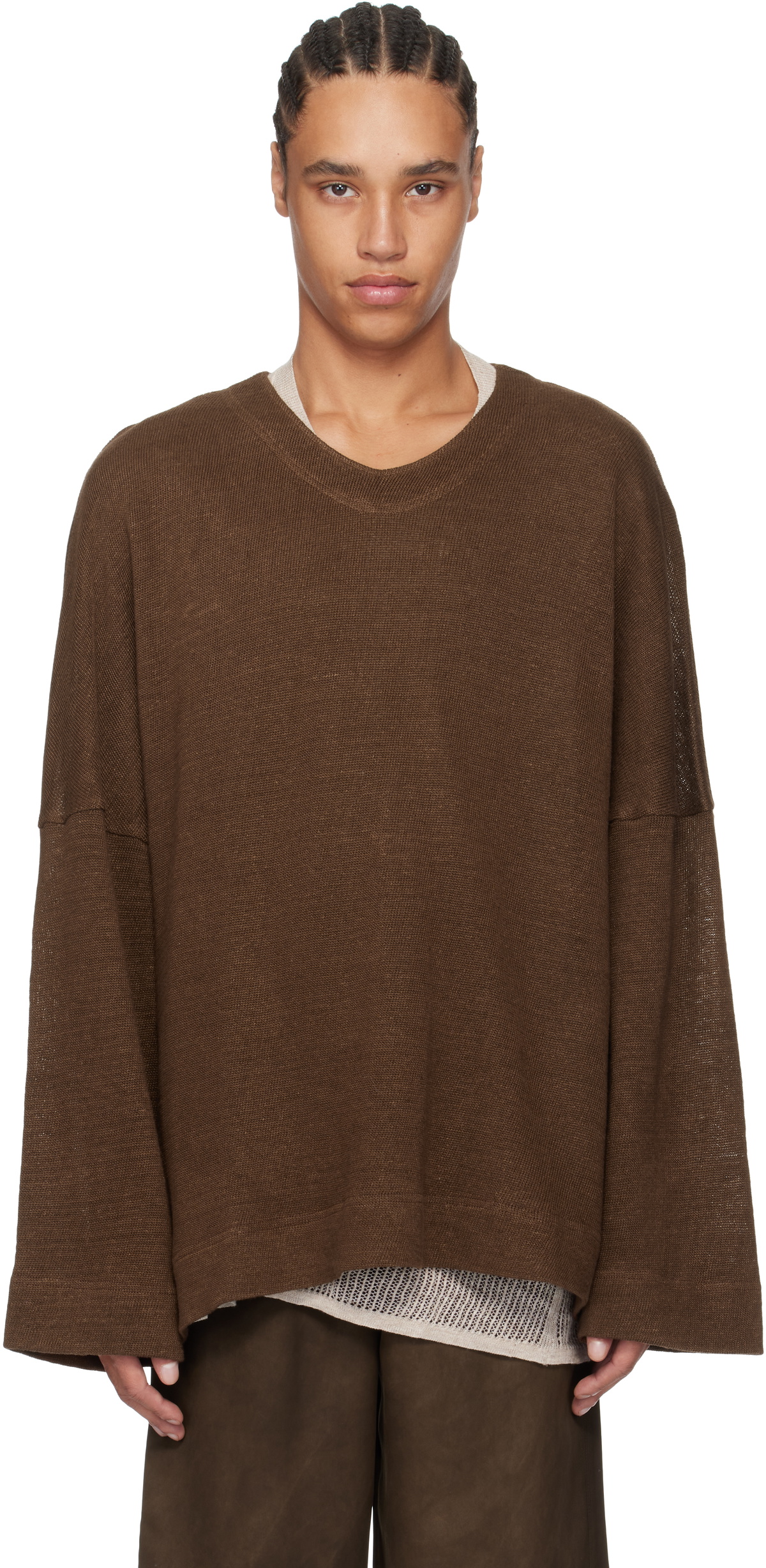 Aviva Jifei Xue Brown V Neck Knit Sweater