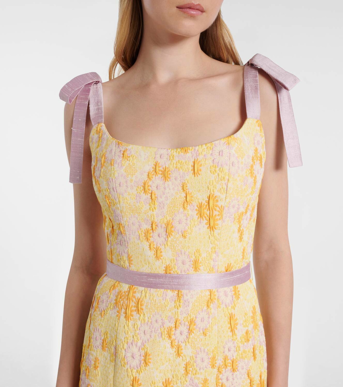 Markarian Acacia embroidered brocade corset dress