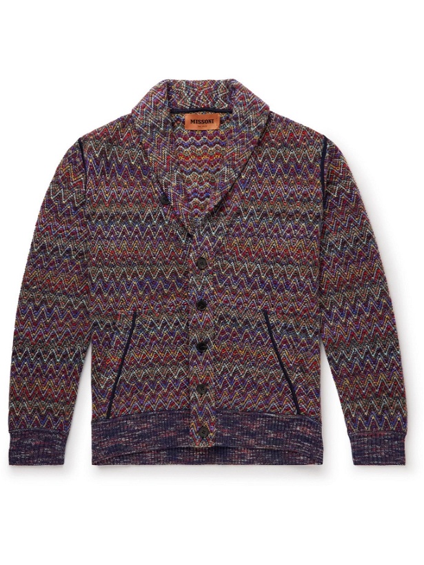 Photo: Missoni - Shawl-Collar Crochet-Knit Wool-Blend Cardigan - Purple