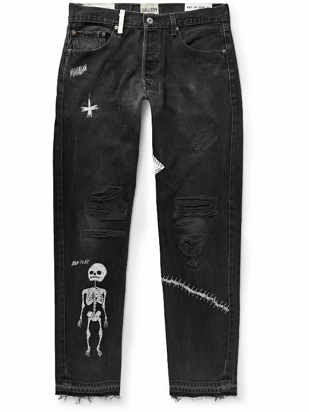 Photo: Gallery Dept. - Slim-Fit Straight-Leg Painted Embroidered Distressed Jeans - Black