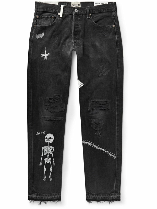 Photo: Gallery Dept. - Slim-Fit Straight-Leg Painted Embroidered Distressed Jeans - Black