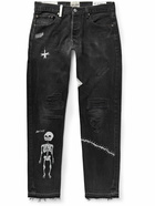 Gallery Dept. - Slim-Fit Straight-Leg Painted Embroidered Distressed Jeans - Black